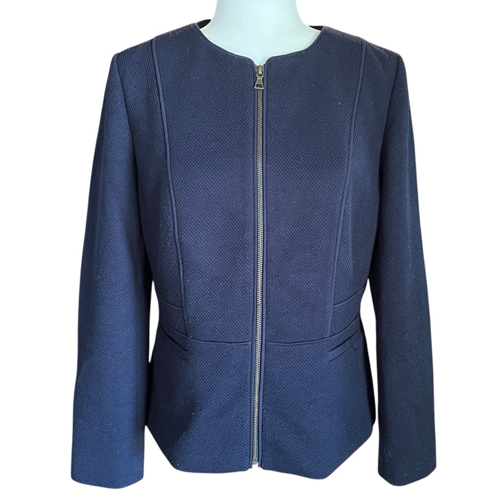 Talbots Full Zip Blazer Jacket Dark Blue Size 6